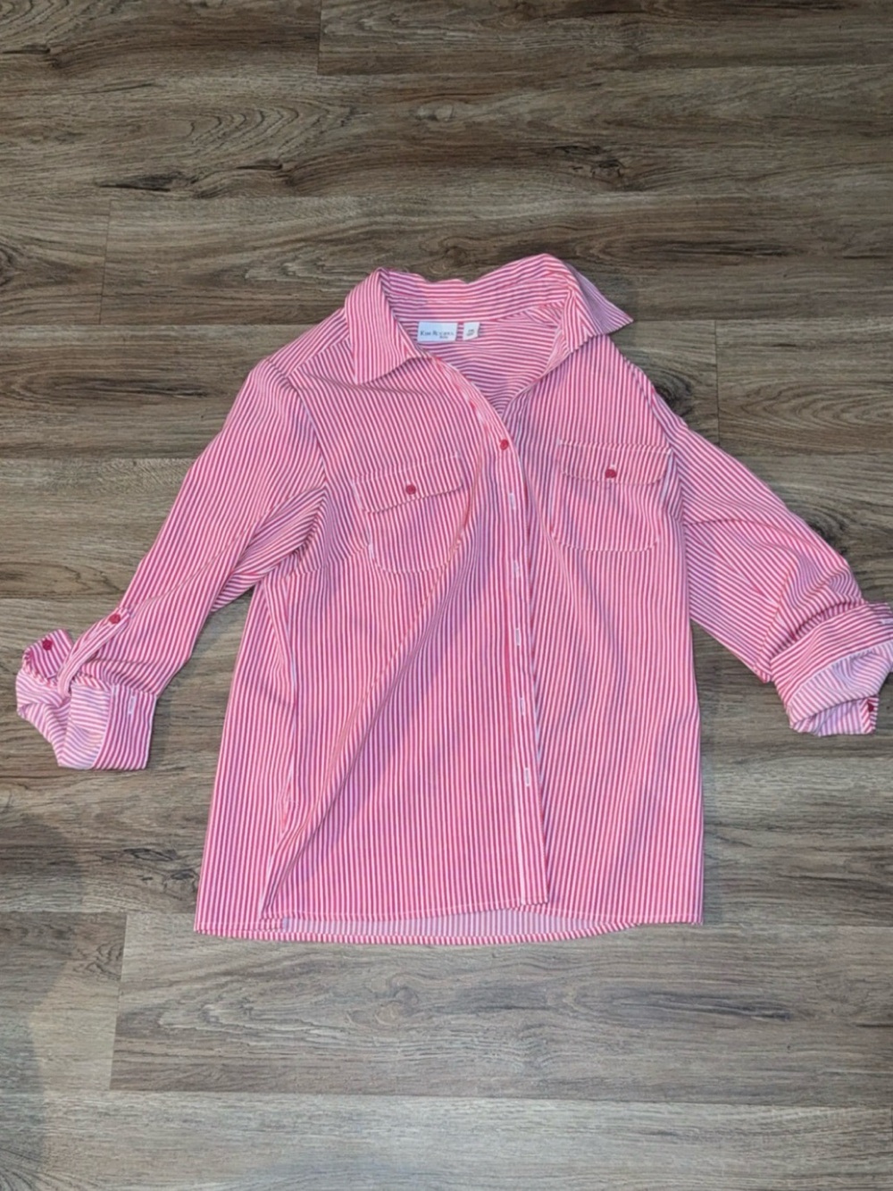 Kim Rogers Pink and White Striped Long Sleeve Button Shirt